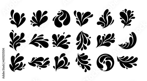 Set of silhouette flat liquid water splash icon design