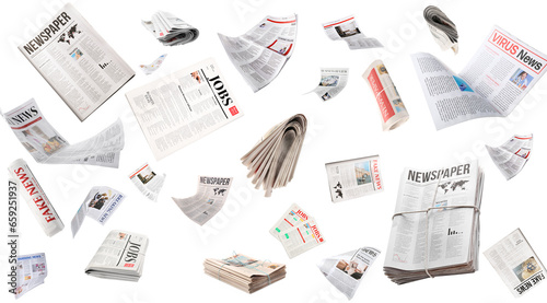 Set of many flying newspape...