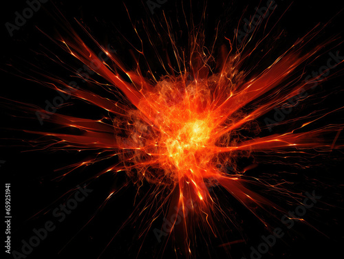 Fiery red orange plasma explosion on a black background
