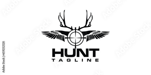 Deer Horn Hunt Duck Goose Scope Aim Gun Shoot Hunting Logo Design Vector Template for Brand Business Company