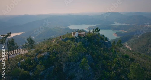 seada viewpoint in vila de rei portugal with zezere river in the background aerial shot photo