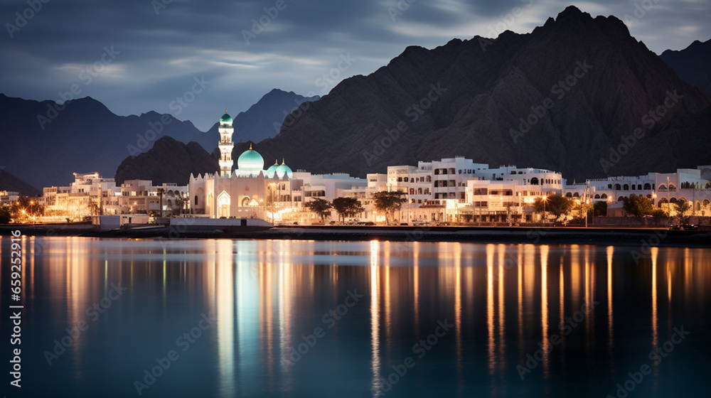 Elegant Muttrah Corniche Muscat Oman Mosque Background
