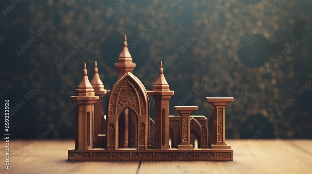 Prayer Concept Wooden Letterpress Type Mosque Background - obrazy, fototapety, plakaty 
