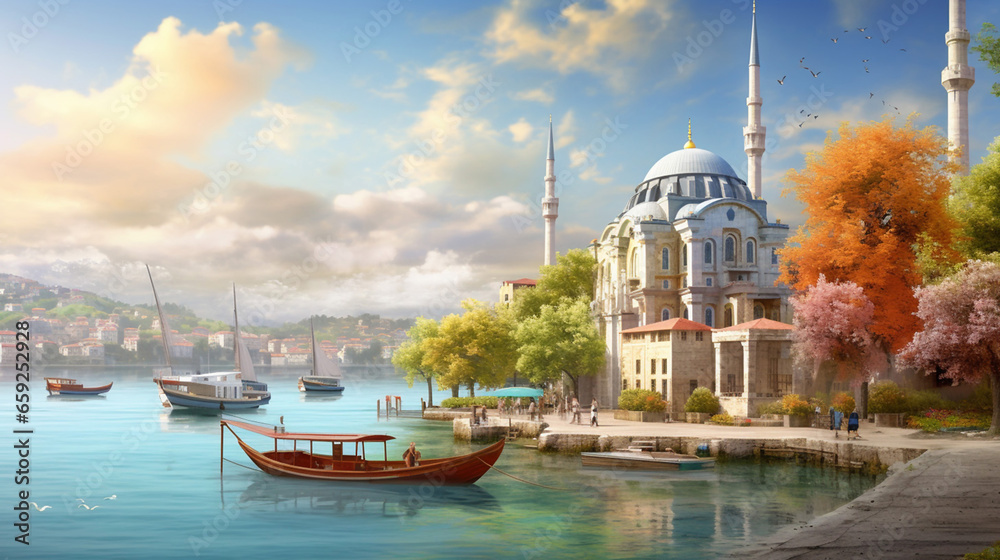 Obraz premium Ortakoy Cami Famous and Popular Landmark in Amazing Istanbul