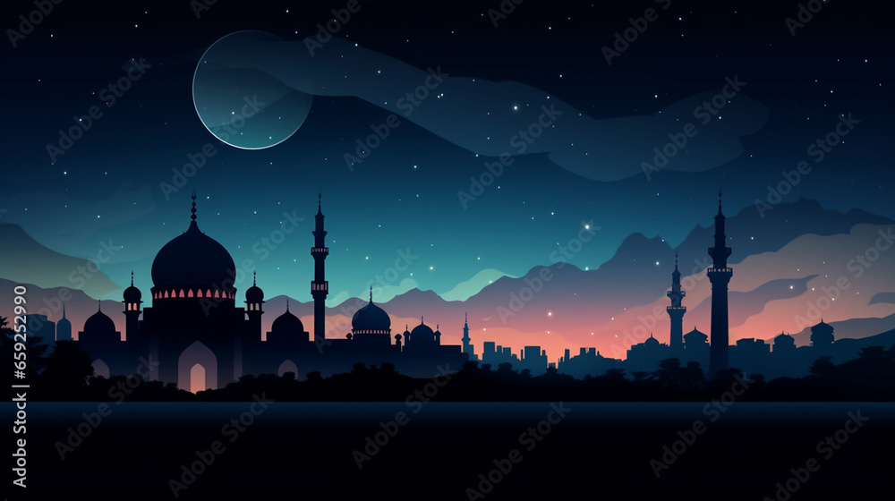 Silhouette of Mosque at Night Mosque Background