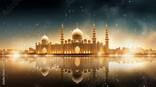 Ramadan Background with Golden Framing Mosque Background