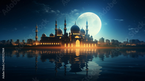 Amazing Ramadan Kareem Religious Background with Mosque Silhouet