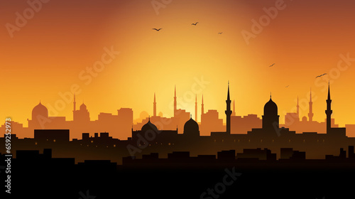 Beautiful Riyadh City Skyline Silhouette Background Mosque Backg © BornHappy