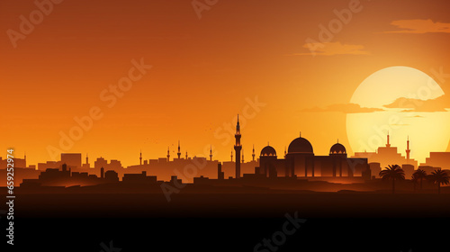 Amazing Riyadh City Skyline Silhouette Background Mosque Backgro
