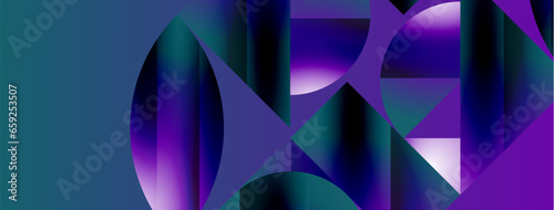 Serene gradient template. Circles and triangles mingle in minimalist perfection. Gentle fusion of forms and hues creates balanced yet captivating backdrop, embodying modern sophistication