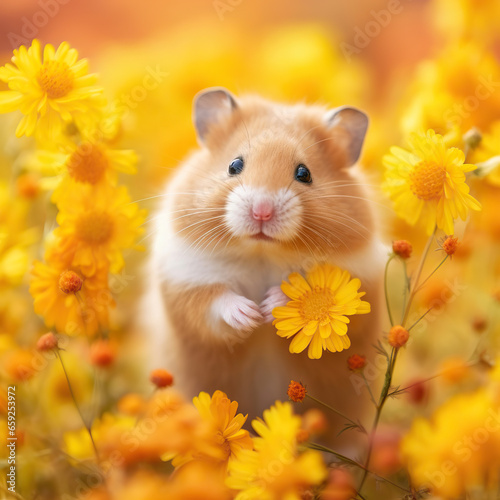 Serene Summer  A Hamster s Day Out in the Flower Field hamster and flowers hamster in the garden