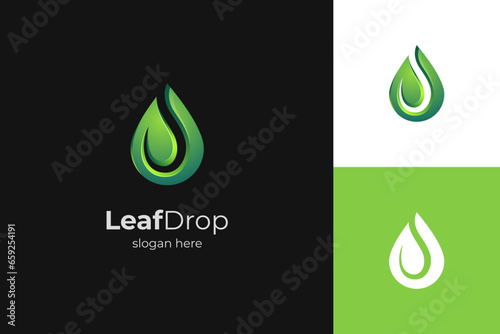 growing leaf drop logo icon design, leaves graphic element, symbol, sign for green Earth Day, nature greening foliage logo template