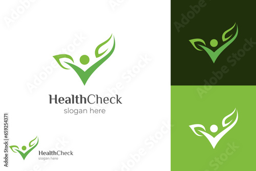 People leaf health check logo icon design. people leaves growth elements design