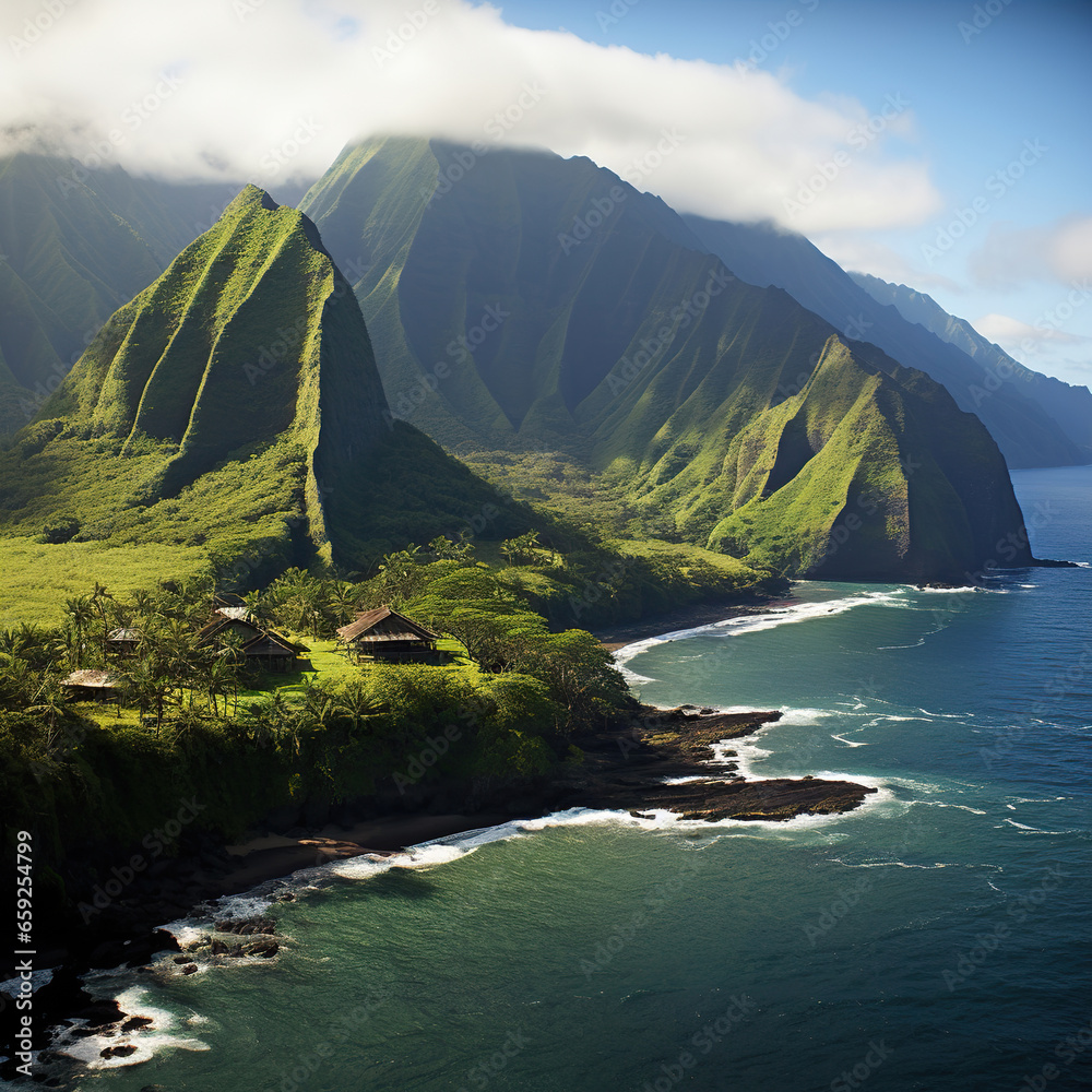 Tropical Tranquility: Aerial View of a Hawaiian Coastline