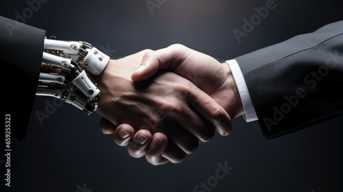 Robot and human hand holding hands The development of AI technology and the relationship between human robots