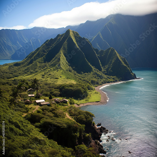 Tropical Tranquility: Aerial View of a Hawaiian Coastline