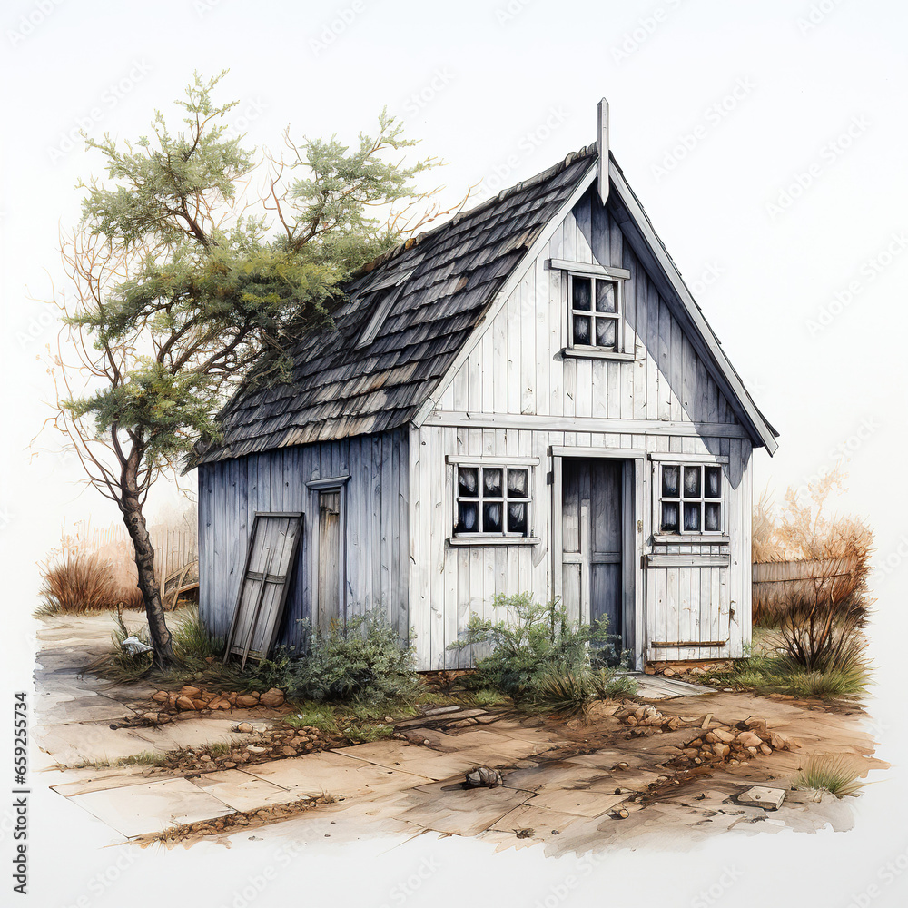 Obraz premium Idyllic Isolation: A Quaint Wooden Cottage Nestled in the Woods,wooden house in the woods,wooden house in the forest,old wooden house