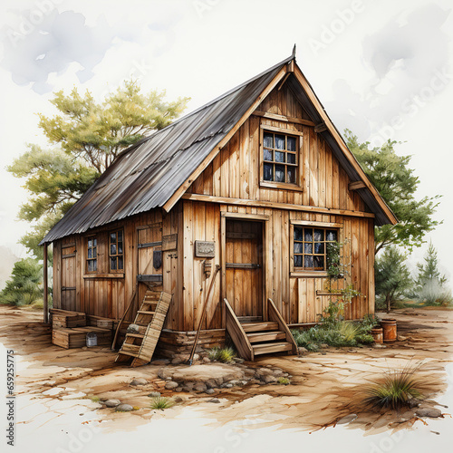 Idyllic Isolation: A Quaint Wooden Cottage Nestled in the Woods,wooden house in the woods,wooden house in the forest,old wooden house © nientsu