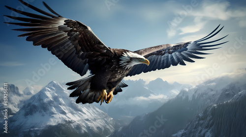 Eagle flying over the mountain peak