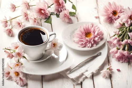 cup of coffee and flowers