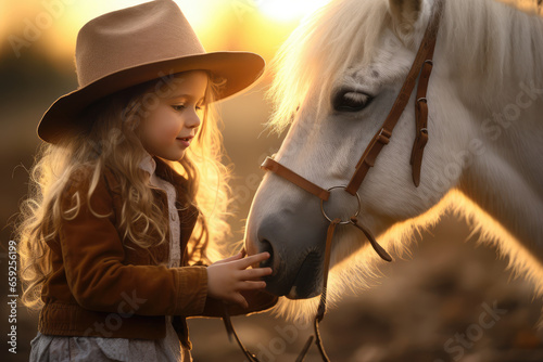 girl with horse on a farm in autumn
