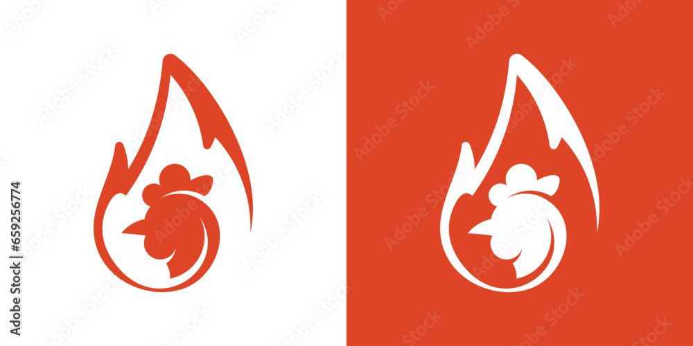 food logo design with chicken and fire icon. food logo design with chicken and fire icon.
