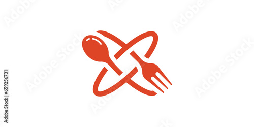 logo design combination of cutlery and planet.