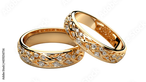 golden wedding rings isolated on transparent background, png, gold, two wedding rings