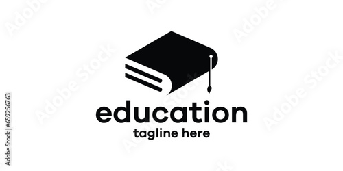 logo design combination of book with graduation cap.