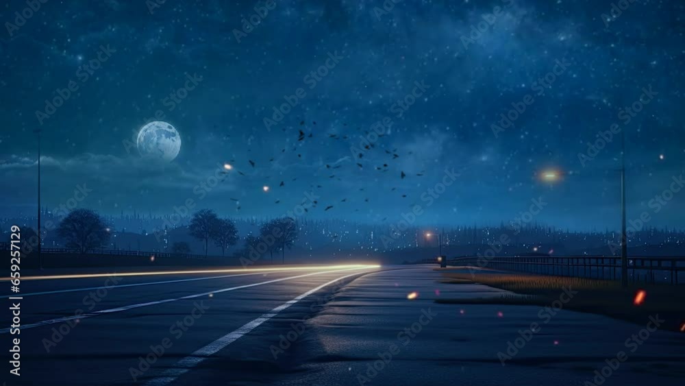 nighttime atmosphere on the street with the night sky and street lights with anime or cartoon style. seamless looping time-lapse virtual video animation background. nighttime atmosphere on the street with the night sky and street lights with anime or cartoon style. seamless looping time-lapse virtual video animation background.