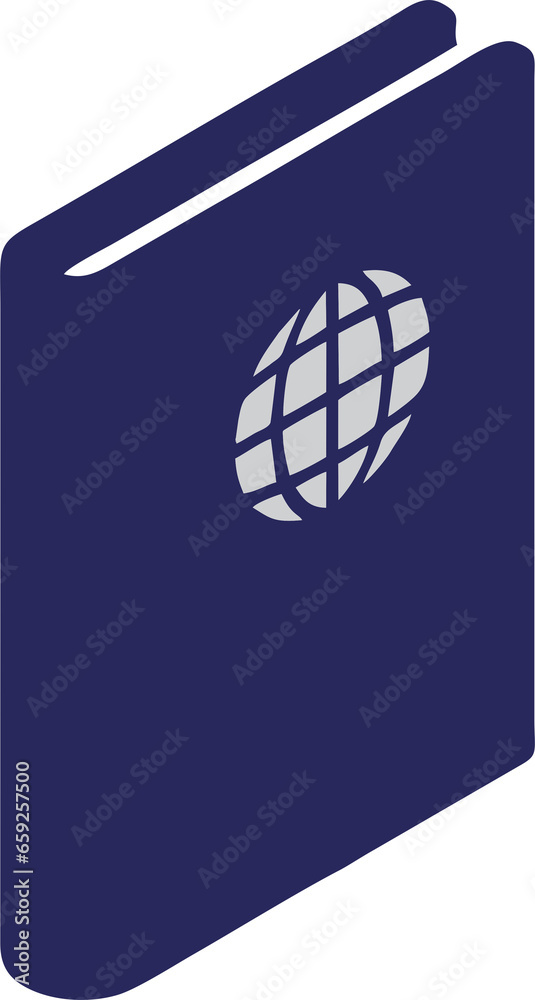 International blue passport cover design template in 3D. Isometric