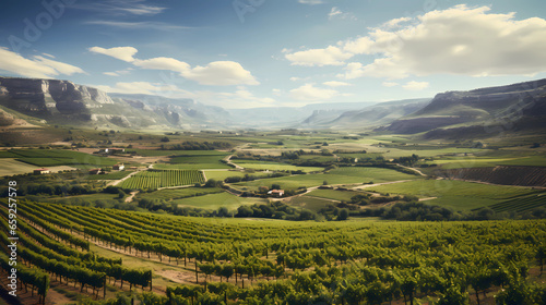 a vineyard in Rioja with rolling hills and green grape patches photo