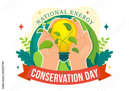 National Energy Conservation Day Vector Illustration on 14 December for Save the Planet and Green Eco Friendly with Lamp and Earth Background Design
