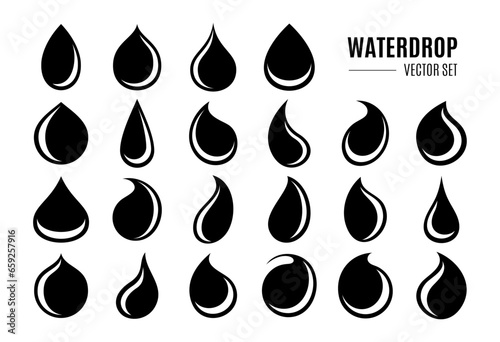Set of simple flat liquid water drop silhouette icon logo design 