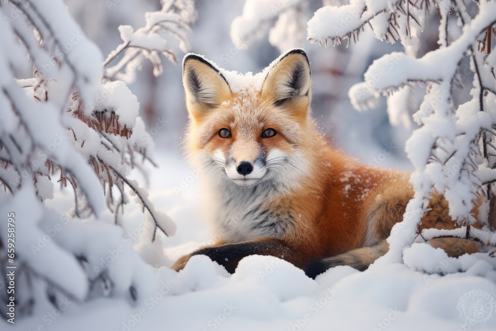 Fox in a winter forest