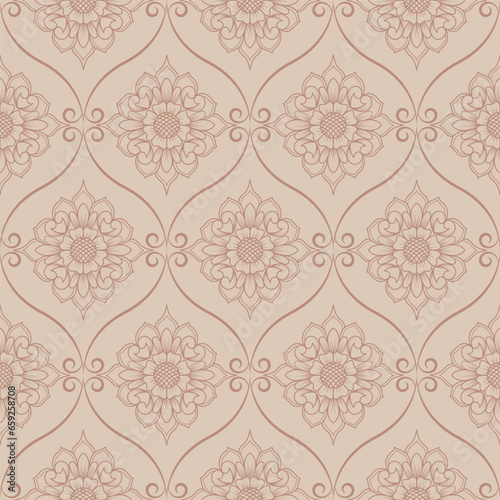 Seamless damask pattern for wallpaper  with a beige background color.