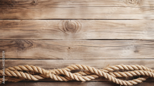 Old wood background with nautical rope in bottom part