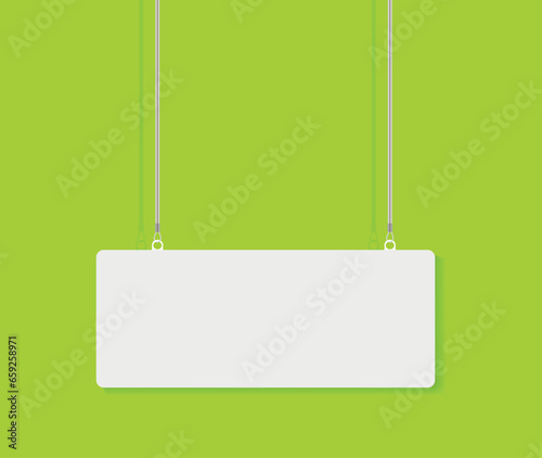 Vector illustration of a hanging sign on a colorful lemon green background.