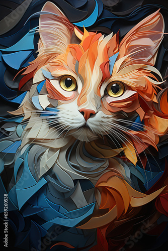 Orange and White Cat Portrait in Paper Art Style