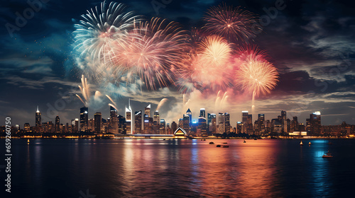 Fireworks Display Over a City Skyline