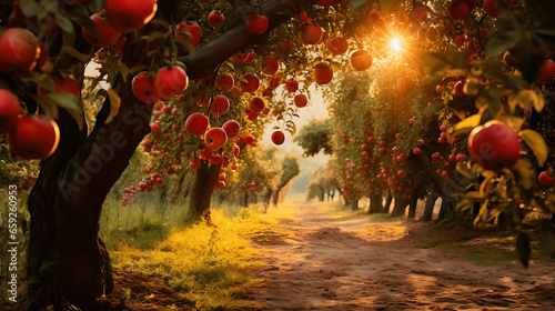 Orchard Full of Ripe Apple Trees in Autumn photo