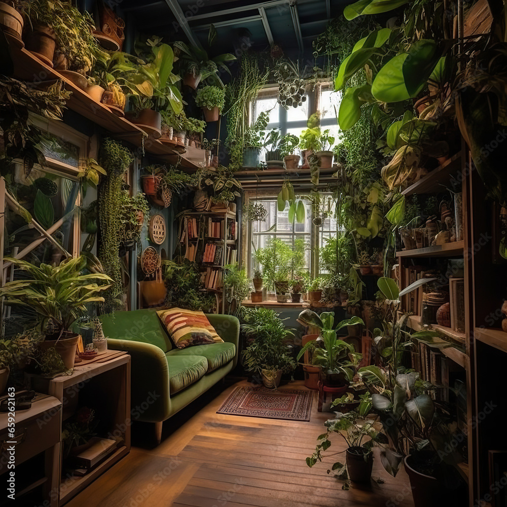 Indoor Jungle: A Cozy Room Filled with Plants