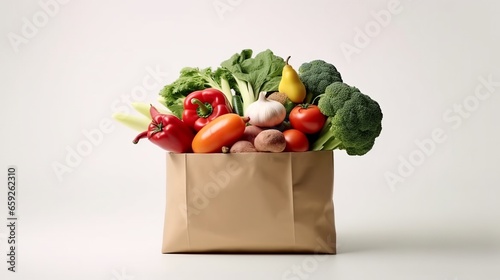 Paper bag with vegetables and fruits