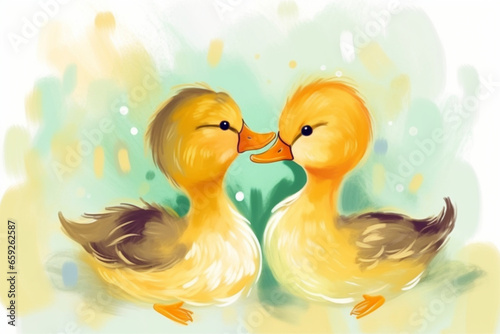 cartoon illustration, a pair of ducks kissing