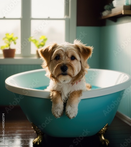 Dog inside a luxurious bathtub Generative AI
