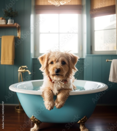 Dog inside a luxurious bathtub,Generative AI