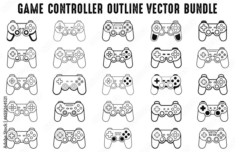 Game Console vector outline Set, Game Controller black Clipart Bundle