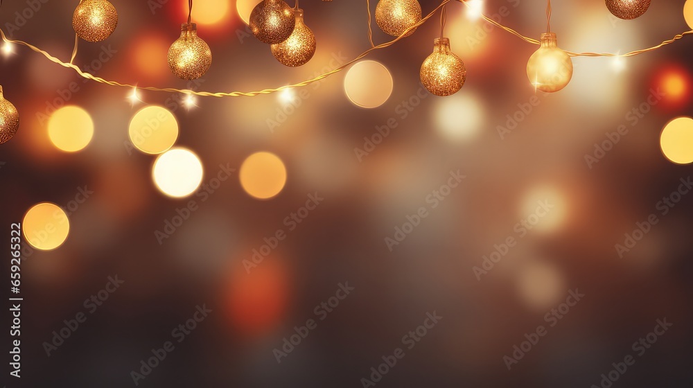 Gold Illumination and decoration holiday concept Christmas garland bokeh lights over night background Gold Illumination and decoration holiday concept Christmas garland bokeh lights over night background
