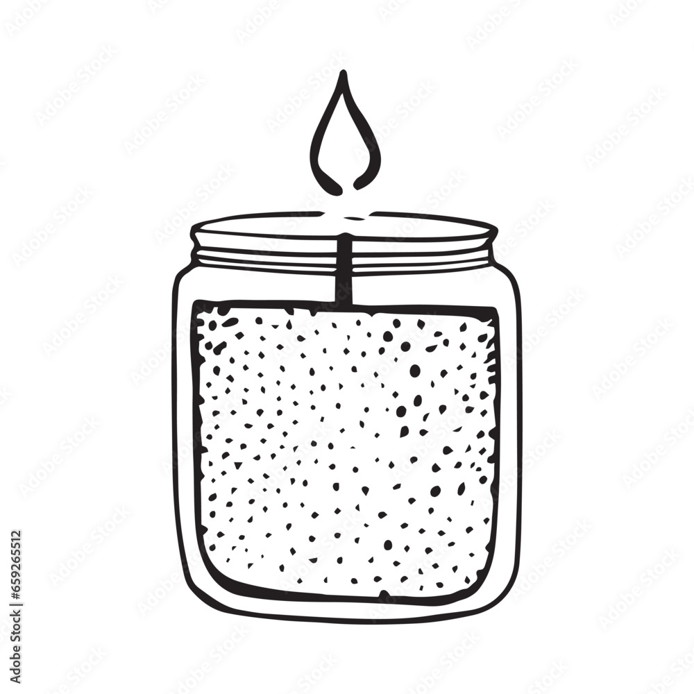 Doodle candle in a glass jar clipart cozy illustration Doodle candle in a glass jar clipart cozy illustration