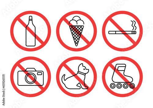 Forbidden signs with different designations editable stroke